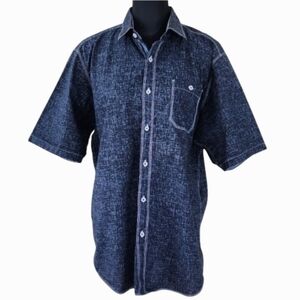 BUGATCHI Classic Fit Abstract Short Sleeve Grey-toned Button-down Shirt (L)